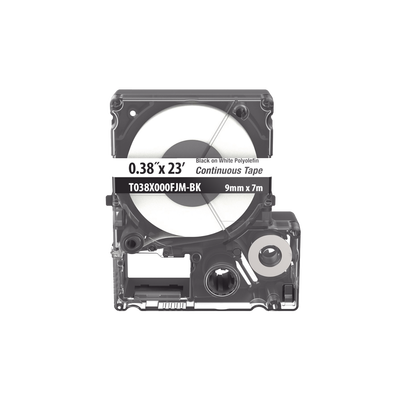 Casete de Etiquetas de Poliolefina de Cinta Continua, Color Negro Sobre Blanco, Uso Interior/Exterior, 9 mm de Ancho x 7 Metros de Largo  T038X000FJM-BK