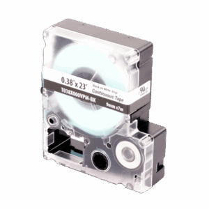 Casete de Etiquetas de Vinilo de Cinta Continua, Color Negro Sobre Blanco, Uso Interior/Exterior, 9 mm de Ancho x 7.6 Metros de Largo  T038X000VPM-BK