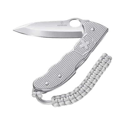 Navaja Victorinox Hunter con Cachas Alox Acanaladas y Hoja a una Mano. Con Colgante Paracord Plateado. VM26