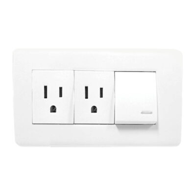 Apagador y contacto doble de 24 mm con placa blanca - 8840940