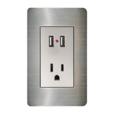 Contacto aterrizado y dos entradas USB con placa de acero inoxidable 72 mm - 8841935