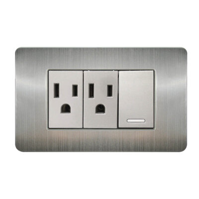 Apagador y contacto doble con placa de acero inoxidable - 8841940