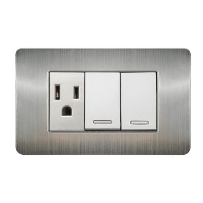 Apagador doble y contacto con placa de acero inoxidable - 8841945