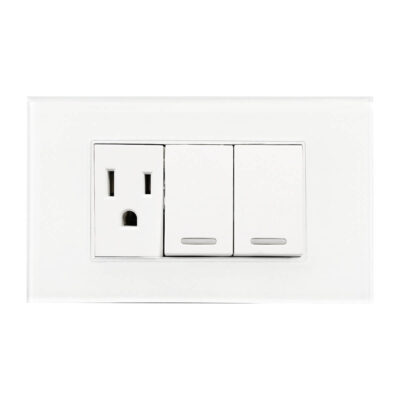 Apagador doble y contacto con placa de acrilico blanca - 8842945