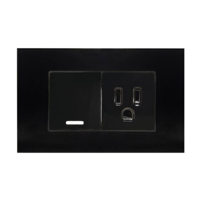 Apagador y contacto con placa de acrilico negra 36 mm - 8843905