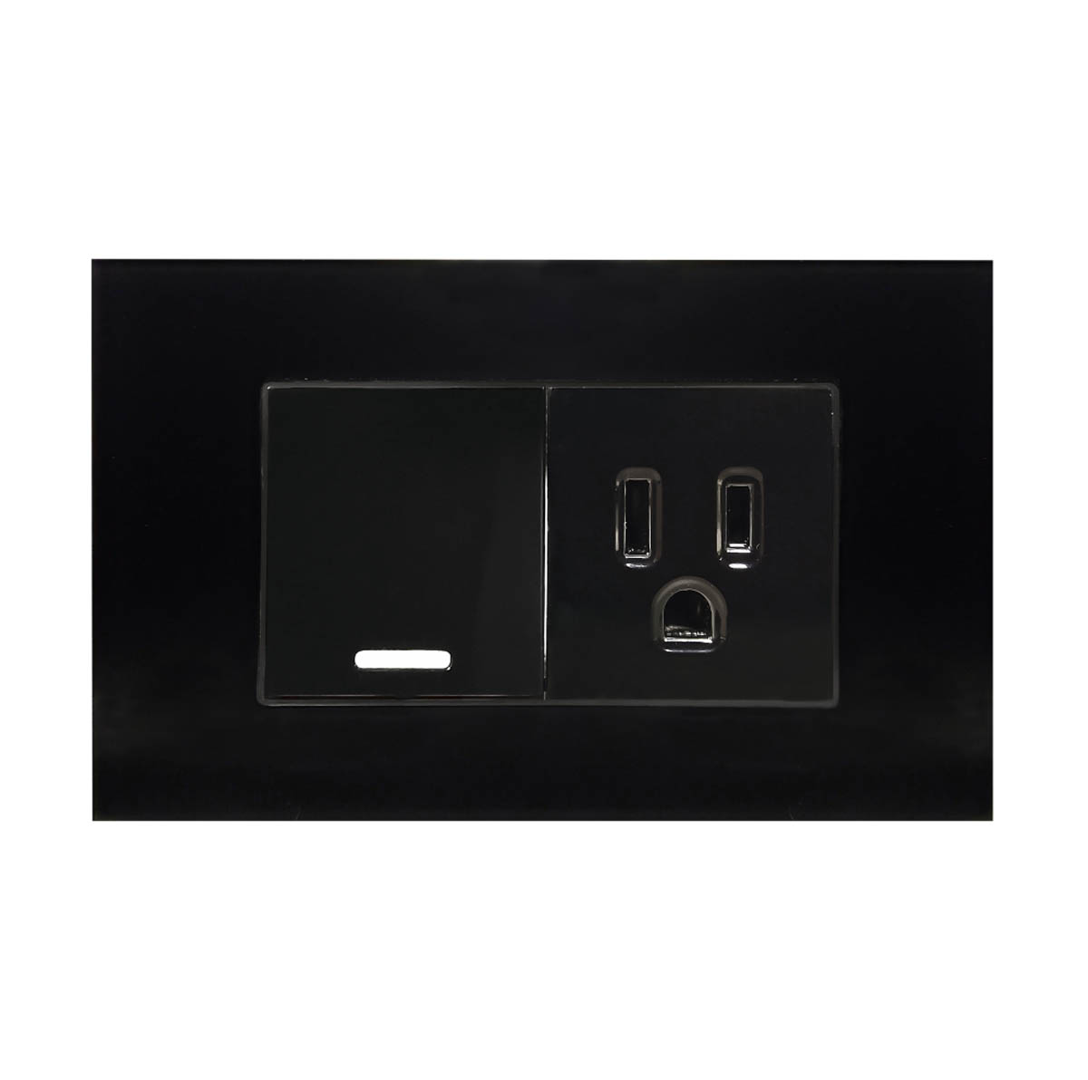 Apagador y contacto con placa de acrilico negra 36 mm - 8843905 | Apagador y contacto con placa de acrilico negra 36 mm - 8843905