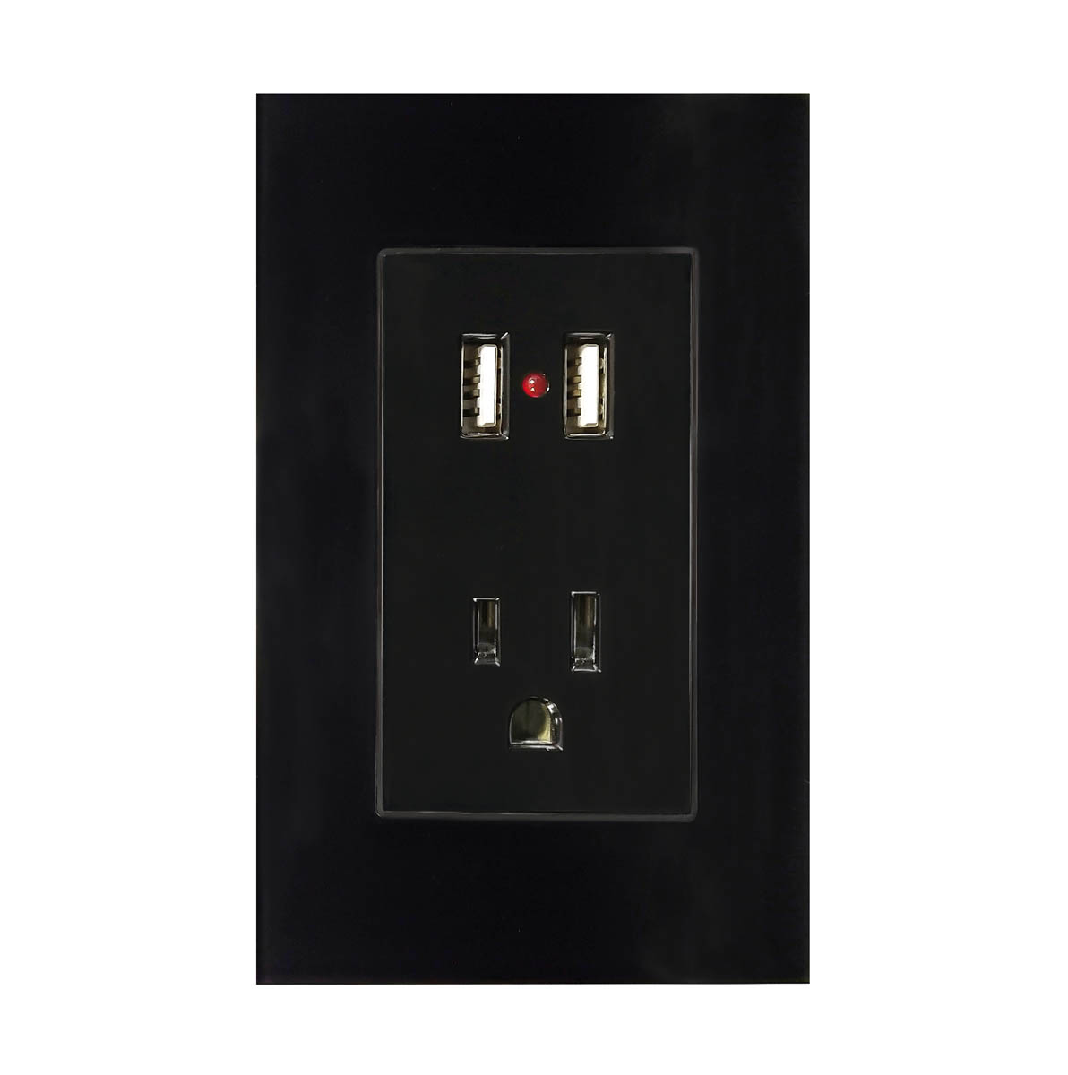 Contacto aterrizado y dos entradas USB con placa de acrilico negra - 8843935 | Contacto aterrizado y dos entradas USB con placa de acrilico negra - 8843935