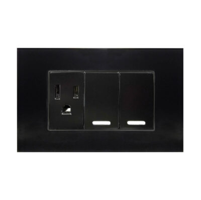 Apagador doble y contacto con placa de acrilico negra - 8843945