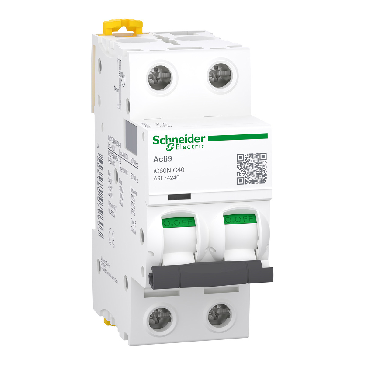 Acti9 Interruptor Termomagnetico Ic60N 2X40A Curva C - A9F74240 | Acti9 Interruptor Termomagnetico Ic60N 2X40A Curva C - A9F74240