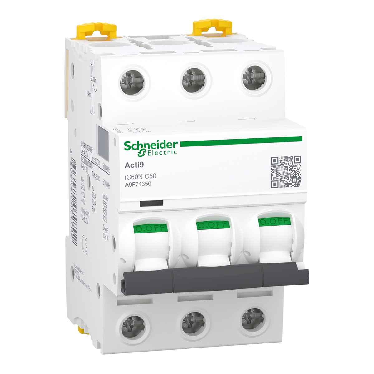 Acti9 Interruptor Termomagnetico Ic60N 3X50 A Curva C - A9F74350 | Acti9 Interruptor Termomagnetico Ic60N 3X50 A Curva C - A9F74350