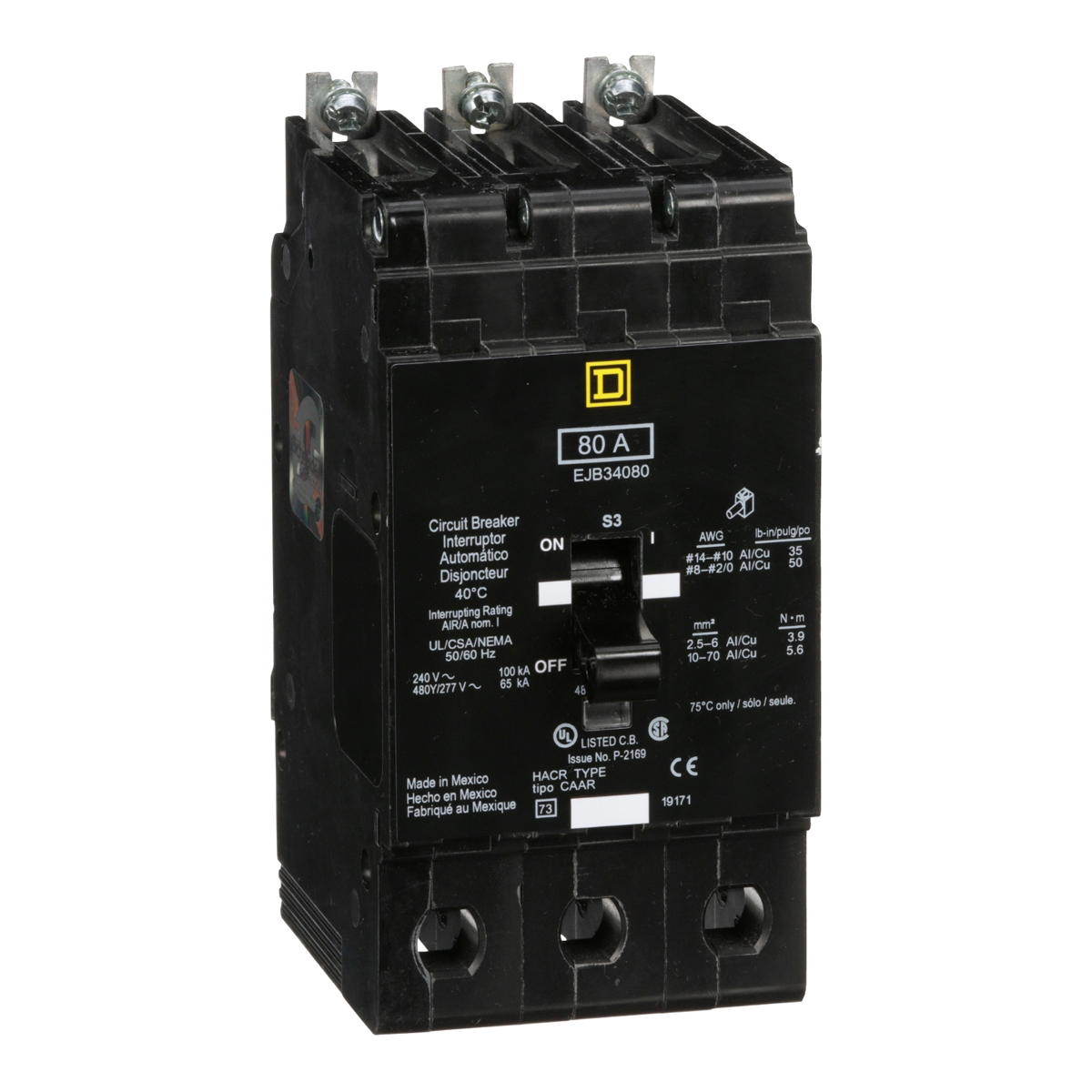 Interruptor Atornillable Marco E-3P 80 A 480/277 Vca 65/100Ka - EJB34080 | Interruptor Atornillable Marco E-3P 80 A 480/277 Vca 65/100Ka - EJB34080