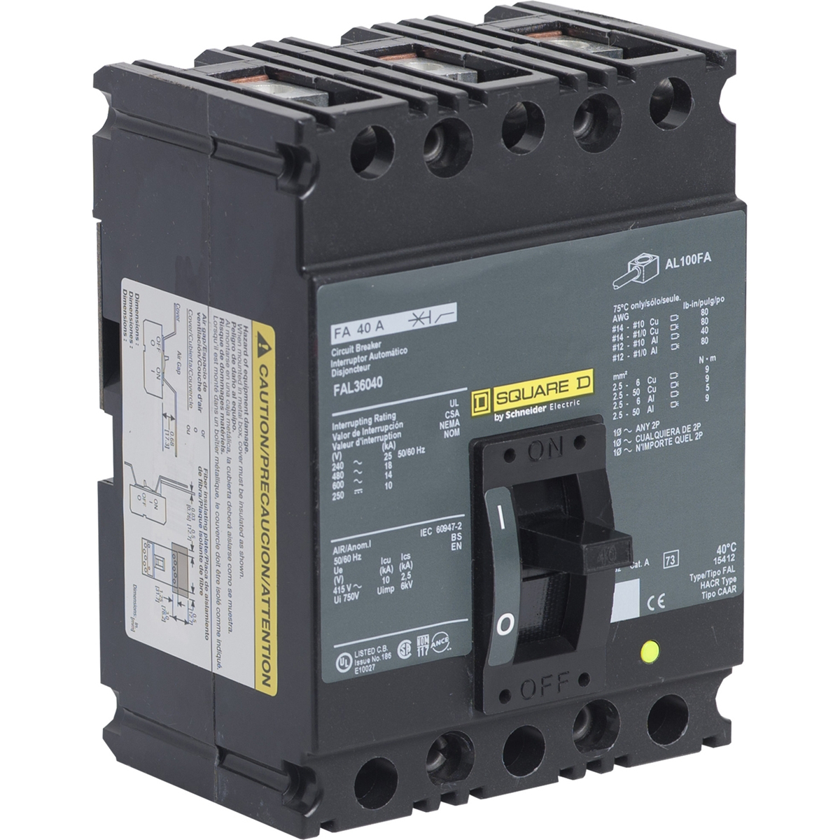 Circuit Breaker, Fa, 600V, 40A, 3 Pole - FAL36040 | Circuit Breaker, Fa, 600V, 40A, 3 Pole - FAL36040