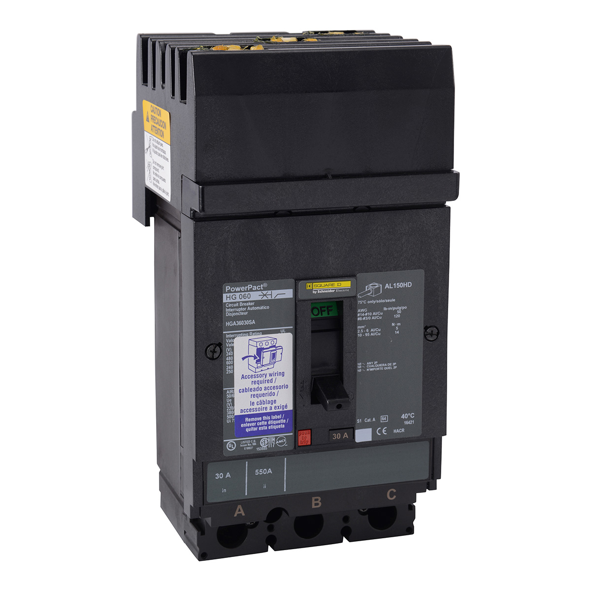 Interruptor Termomagnético Powerpact H 35Ka @480V 3P 60A - HGA36060U44X | Interruptor Termomagnético Powerpact H 35Ka @480V 3P 60A - HGA36060U44X