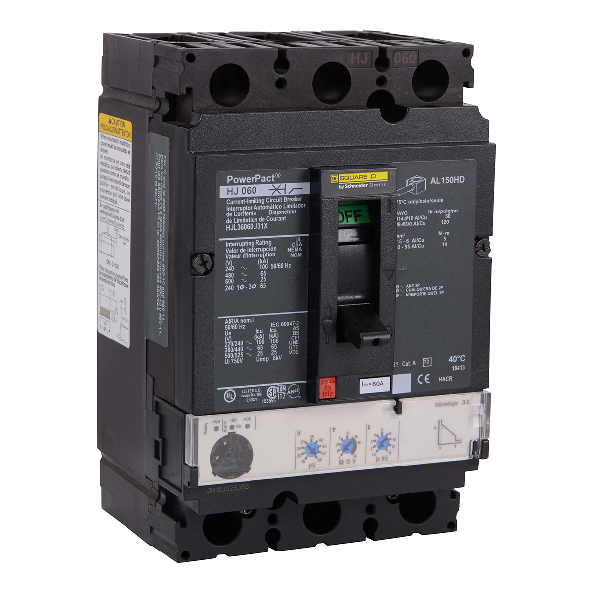 Interruptor Termomagnético Powerpact H 35Ka @480V 3P 60A - HJL36060U31X | Interruptor Termomagnético Powerpact H 35Ka @480V 3P 60A - HJL36060U31X