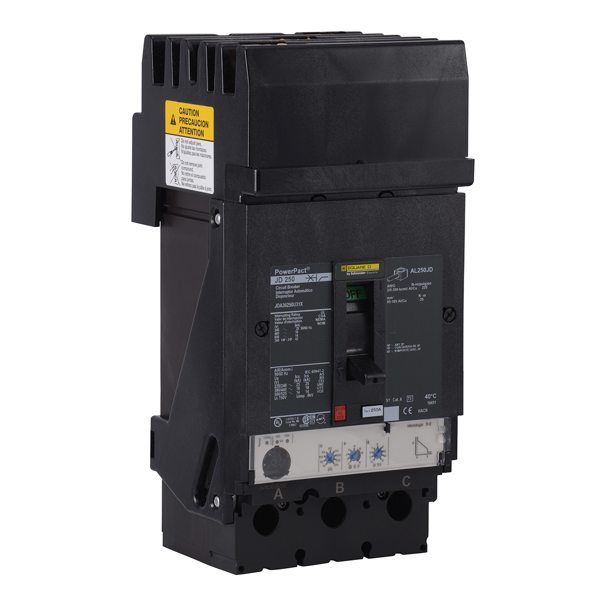 Interruptor Termomagnético Powerpact J 18Ka @480V 3P 250A - JDA36250U31X | Interruptor Termomagnético Powerpact J 18Ka @480V 3P 250A - JDA36250U31X