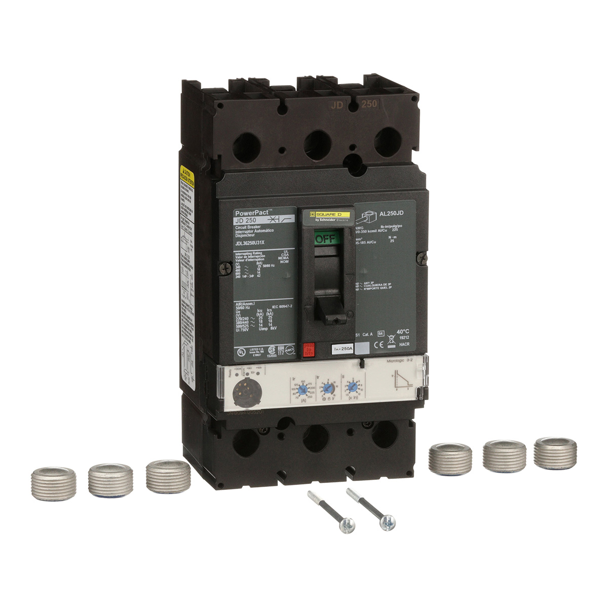 Interruptor Termomagnético Powerpact J 18Ka @480V 3P 250A - JDL36250U31X | Interruptor Termomagnético Powerpact J 18Ka @480V 3P 250A - JDL36250U31X