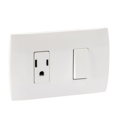 Placa Con Interruptor Sencillo Y Contacto 2P+T Marisio De 2 Módulos, 15/16A, 250V, Blanco - MWD69234