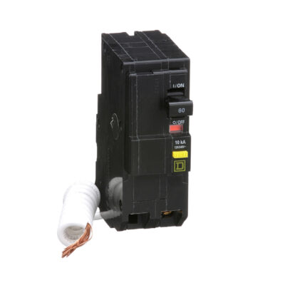 Mini interruptor, QO, 60 A, 2 polos, 120/240 V CA, 10 kA, enchufable, 6 mA de falla a tierra A, cable flexible QO260GFI