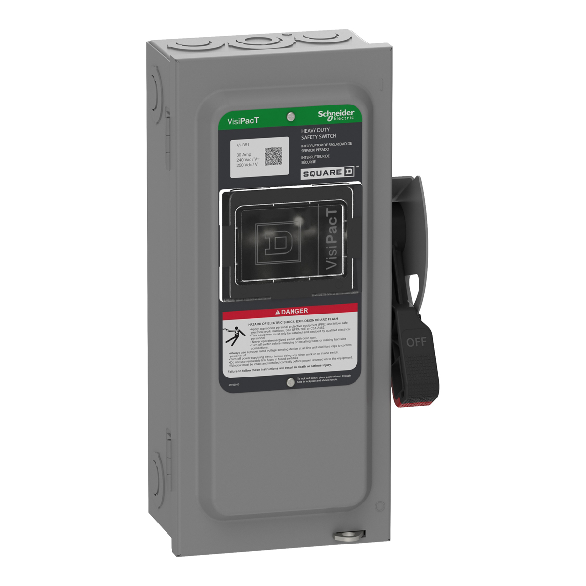 Interruptor De Seguridad, Uso Pesado, Con Fusible, Ventana De Visualización, Nema 1, 600 V, 30 A, 3 Polos - VH361 | Interruptor De Seguridad, Uso Pesado, Con Fusible, Ventana De Visualización, Nema 1, 600 V, 30 A, 3 Polos - VH361