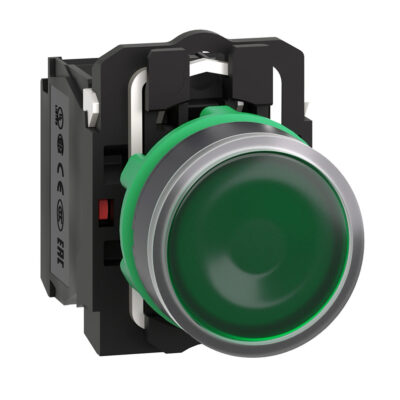 Pulsador Verde Iluminado Diametro 22 - Retorno Resorte Nivelado - 240 V - 1 Na + 1 Nc - XB5AW33M5