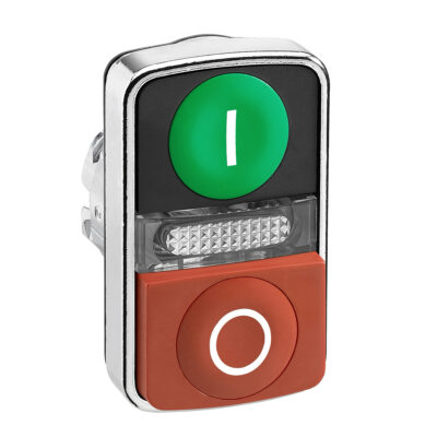 Schneider Electric Harmony Xb4 Cabezal Doble, Verde + Rojo, Embellecedor De Metal, Luz Piloto Blanca, Marcado "I" / "O" - ZB4BW7L3741