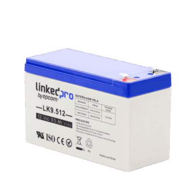 Batería 12 V / 9.5 Ah / UL / Tecnología AGM / Vida útil promedio 5 años / Para uso en equipo electrónico, Alarmas de Intrusión / Incendio/ Control de acceso / Video Vigilancia / Terminales F1 ( Incluye adaptador F