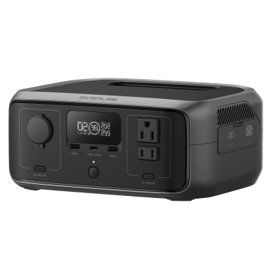 EcoFlow River 3 | Estación de Energía Portátil 245Wh Litio LFP / 2 AC 300 W (Max. 550W) / 1 USB-C 100W / 2 USB -A 12W / Cargador de Coche 8A a 12 o 24V / Conectividad WiFi y Bluetooth (App) / Carga Solar 110W Max. - EFR3