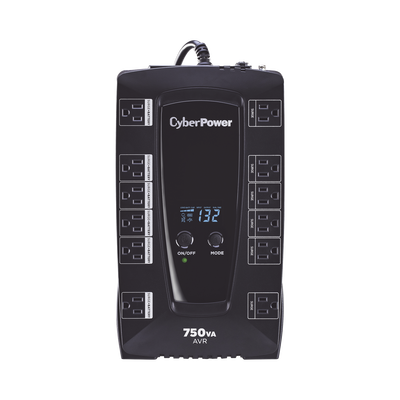 NO BREAK CYBERPOWER (AVRG750LCD) 760VA / 450 WATTS, INTERACTIVO, TORRE, PANTALLA LCD, 12 × NEMA 5-15R, 6 RESPALDO Y 6 SUPRESIÓN, 3 AÑOS INCLUYENDO BATERÍA.