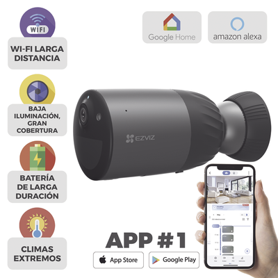 Cámara IP Inalámbrica Con Batería Recargable (Cero Cables) / Colores en Oscuridad / 2 Megapíxel / Sirena y Estrobo / Alertas de Audio Personalizable / Uso en Exterior / Grabación en la Nube / Almacenamiento Interno CS-BC1C