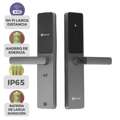 Cerradura Inteligente / Cerrojo Tipo Americano / Wi-Fi / Bluetooth  /  Códigos Temporales Para Visitantes / Lectura de Huella / Lectura de Tag / Contraseña /  Botón para Timbrar / Apertura remota /  No Requiere Hub  CS-DL05-R100