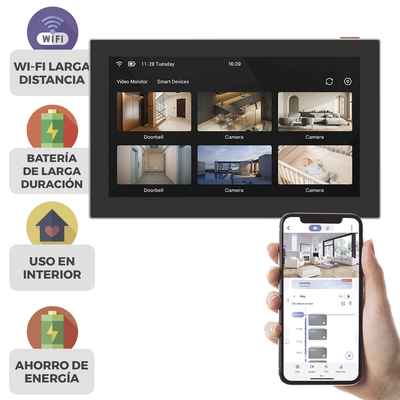 Pantalla Inalámbrica / Con Batería Recargable 4600mAh / Wi-Fi / Ideal Para Escritoio o Pared  / Vista en Vivo de Cámaras EZVIZ / Compatible con Videoportero CS-HP7  para ver Cámara y Apertura Remota  / Audio de Dos Vías  CS-SD7
