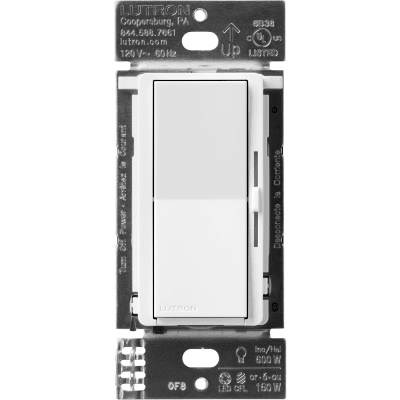 (Caseta Wireless) Atenuador de pared. Aumenta/Disminuye Intensidad de Iluminación.  No requiere cable neutro. 150W LED / 600W INC/HAL: DVRF6LWH
