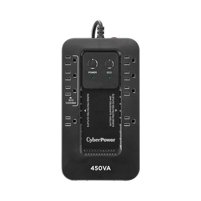 NO BREAK CYBERPOWER (EC450G) 450VA / 260W, STANDBY, GABINETE COMPACTO, 8 × NEMA 5-15R (1 SUPRESIÓN SOLAMENTE, 3 SUPRESIÓN CON MODO ECO, 4 SUPRESIÓN CON BATERÍA DE RESPALDO), GARANTÍA 3 AÑOS.