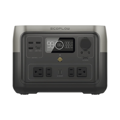 EcoFlow River 2 Max | Estación de Energía Portátil 512Wh Litio LFP / 4 AC 500 W (Max. 1000W) / 1 USB-C 100W / 3 USB -A 12W / Cargador de Coche 8A a 12 o 24V / Conectividad WiFi y Bluetooth (App) / Carga Solar 220W Max.   EFR610