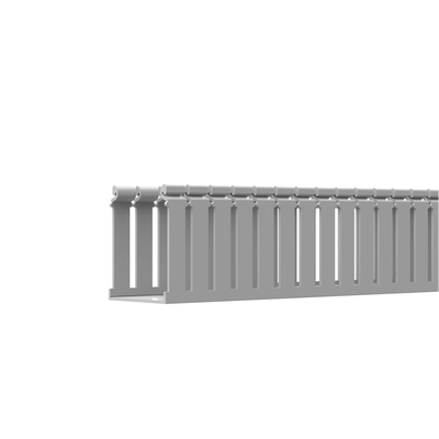 Canaleta Ranurada de PVC con Tapa, Tipo F, 108 mm de Ancho, 104.1 mm de Alto y 2 m de Largo, Color Gris FC4X4LG2