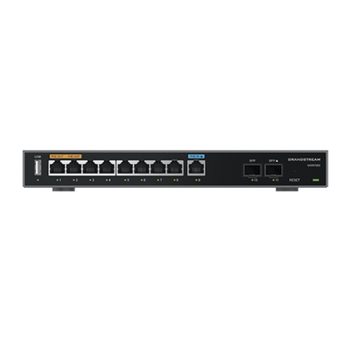 GWN7003, Ruteador Multi-WAN, PoE, Firewall y VPNs, 2xGigaSFP y 9xGigaEth configurables LAN/WAN