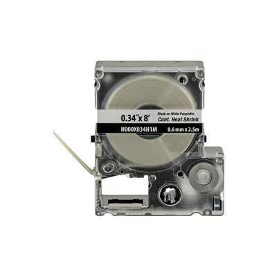 Casete de Etiquetas de Poliolefina de Cinta Continua, Tubo Termocontráctil, 8.6 (0.34 in) mm de Ancho y 2.4 m de largo, Para Cables de 1.5 a 4.8 mm (18-12 AWG) de Diámetro, Color Blanco  H000X034H1M