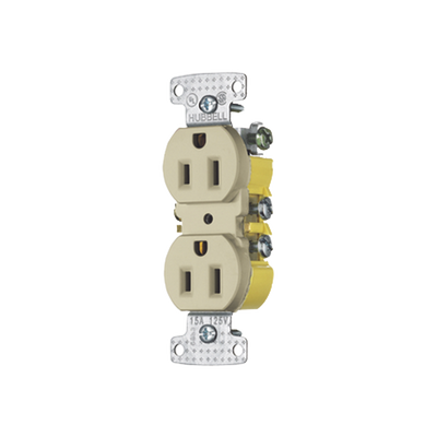 Contacto Duplex 15A 125V/ 2 Polos 3 Hilos / Cableado posterior y lateral / Nema 5-15R / Color Marfil. HUB-RR15I