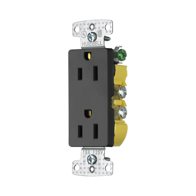 Contacto Duplex Decorador 15A 125V / 2 Polos 3 Hilos/ Nema5-15R / Color Negro.: HUB-RRD-15BK