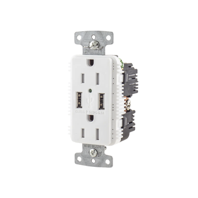 Contacto Dúplex con 2 Puertos USB, 15A 125V, 2 Polos, 3 Hilos, Color Blanco. : HUB-USB-15A-5W | Humberto Chacon Contacto Dúplex con 2 Puertos USB, 15A 125V, 2 Polos, 3 Hilos, Color Blanco. : HUB-USB-15A-5W