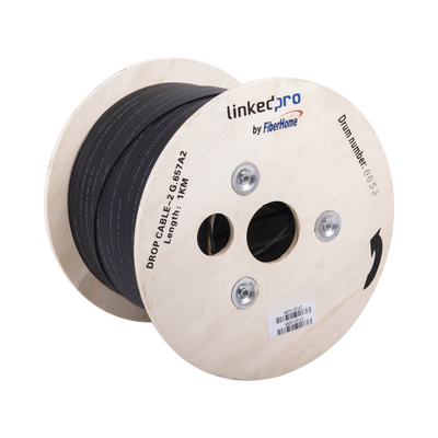Carrete de 1 km de Fibra Óptica Drop, Interior/Exterior G.657A2 Monomodo de 2 hilos (bifibra), Dieléctrica, Forro Negro IC-DROPA2-2C