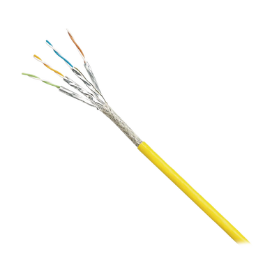 Bobina de Cable Blindado S/FTP Categoría 6A, Uso Industrial con Resistencia al Aceite, Rayos UV y Abrasión, Multifilar (Flexible), Color Amarillo, Bobina de 500m  ISX6X04AYL-LED