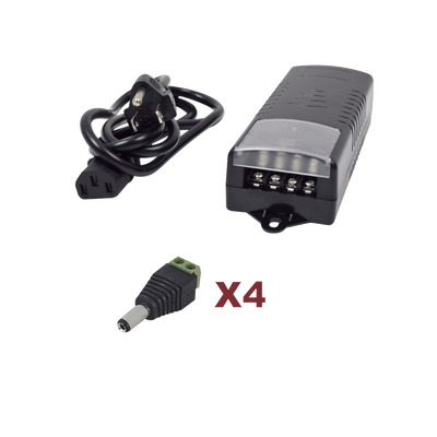 Kit con fuente EPCOM con salida de 12 Vcd a 5 Amper con 4 salidas / Incluye conectores JR52 y JR53 K2-PS12DC4C
