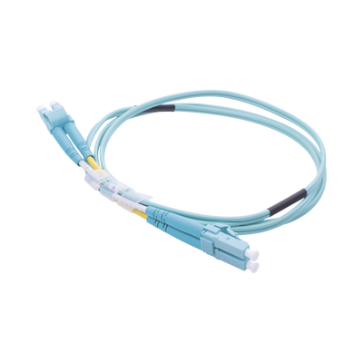 LP-FOM3-LCLC-R01, Jumper de Fibra Óptica Multimodo OM3 50/125 LC-LC OFNR (Riser), 2.0 mm, Dúplex, Aqua, 1 metro