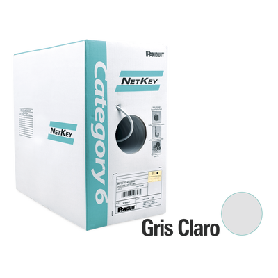 Bobina de Cable UTP de 305 m. de Cobre, NetKey, Gris Claro, Categoría 6 (24 AWG), 1000Mbps,  Riser (CMR), de 4 pares  NUR6C04IG-C