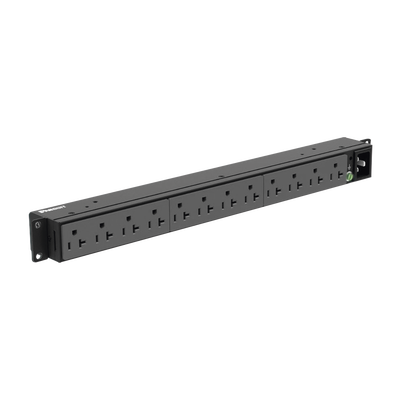 PDU Básico para Distribución de Energía, Enchufe de Entrada NEMA 5-20P, Con 12 Contactos NEMA 5-20R, Instalación Horizontal de 19in, 1UR, 20 Amp, 120 Vca P12B19M