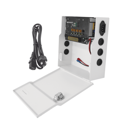 Fuente de poder profesional de 12 Vcc @ 4 A / para 4 cámaras / Compatibilidad con batería de respaldo / Voltaje de entrada 96-264 Vca PLK12DC4ABK