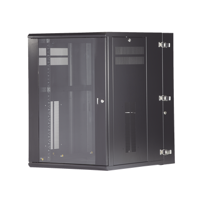 Gabinete PanZone de Montaje en Pared, de 19in, Puerta con Ventana de Seguridad, 18 UR, 762mm de Profundidad, Color Negro  PZWMC1830W
