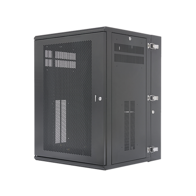 Gabinete PanZone de Montaje en Pared, de 19in, Puerta Ventilada, 18 UR, 635mm de Profundidad, Color Negro PZWMC18P