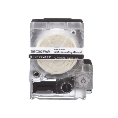 Casete de 200 Etiquetas Autolaminadas de 25.4 x 38.1 mm, para Cables de 3.1 a 7 mm de Diámetro, Área de Impresión Color Blanco  S100X125VAM